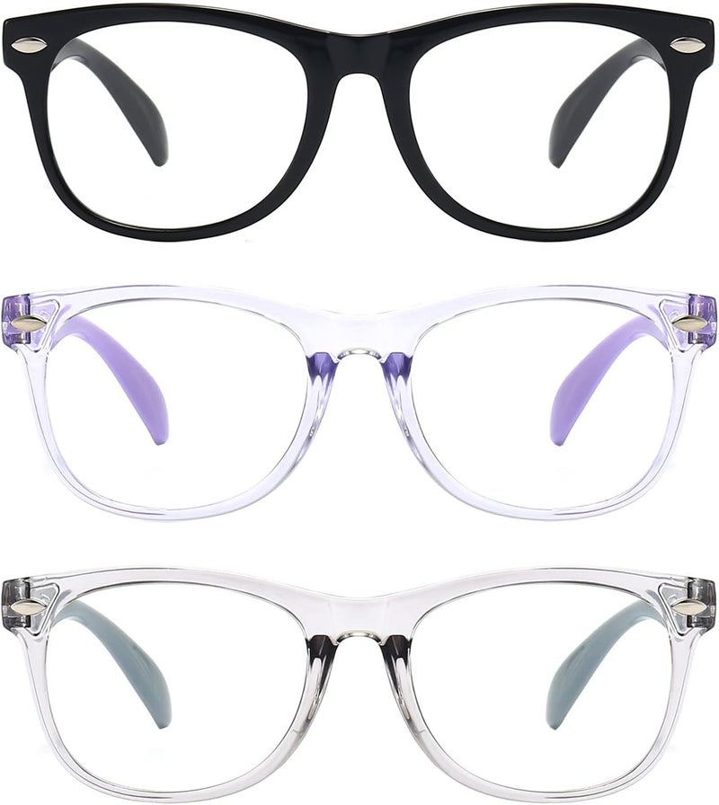FANNYGO Store 3 Pack kids Blue Light Blocking Glasses For Girls And Boys Computer Blue Light Blocking Glasses For Age 3-9 (Black + Light purple + Light gray) - Image 5